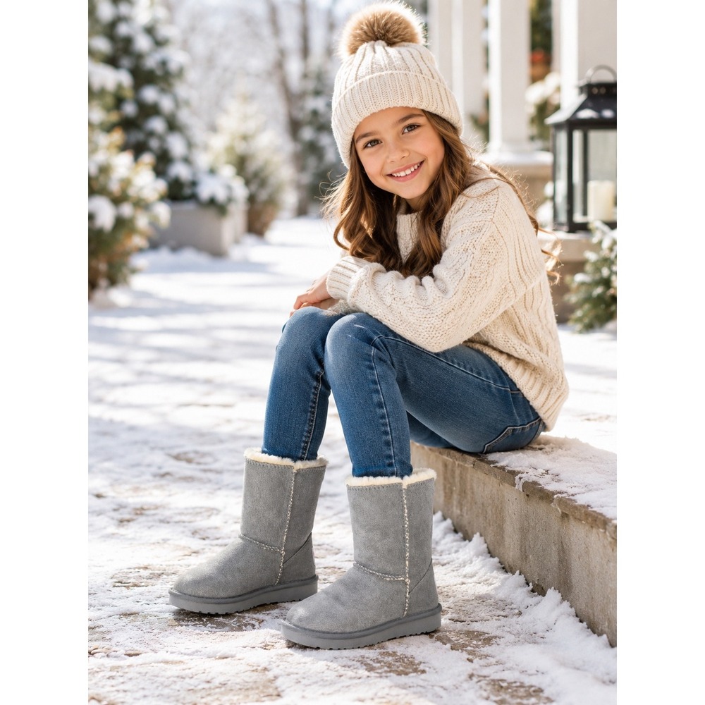 Liv Boots LV888 Gray Kids Faux Fur Lined Suede Winter Boots Size Small S